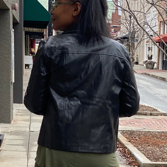 Faux Leather Motorcycle Jacket with Patches - Picture 3 of 4